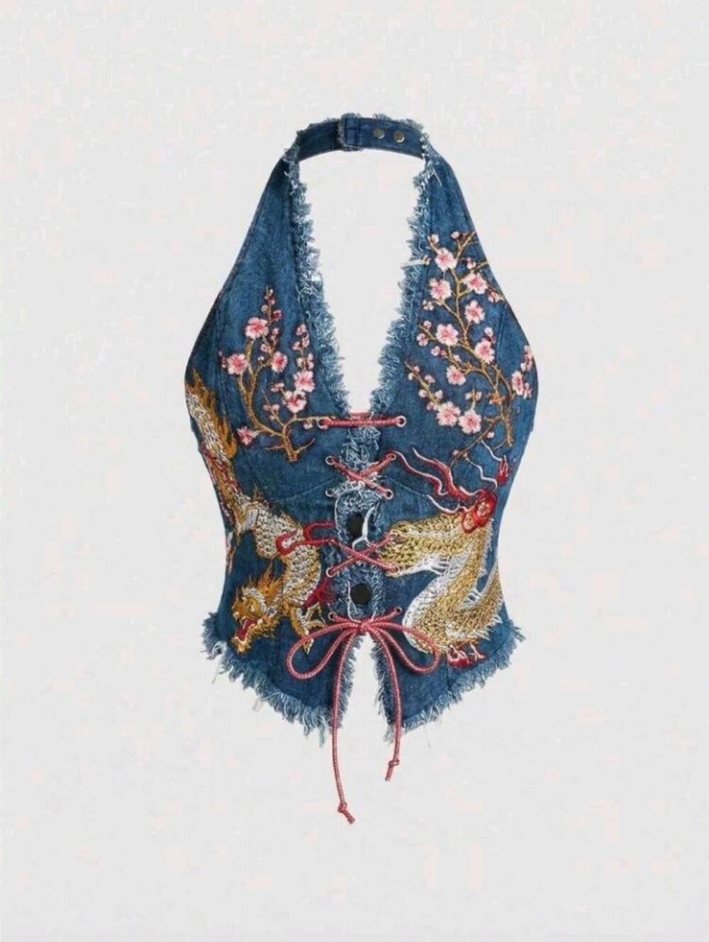Women's Retro Motorcycle J-Fashion New Chinese Style Embroidered Halter Sexy